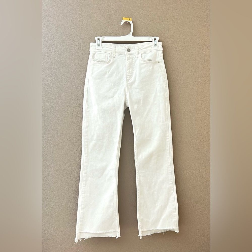 Zara High Waist Raw Hem Straight Leg